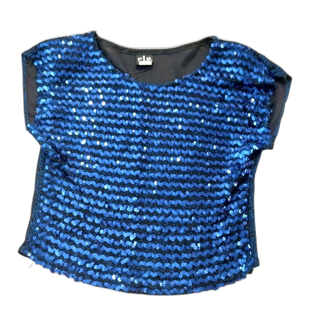 Vintage Rio Blouse Black With Blue Sparkles #B045